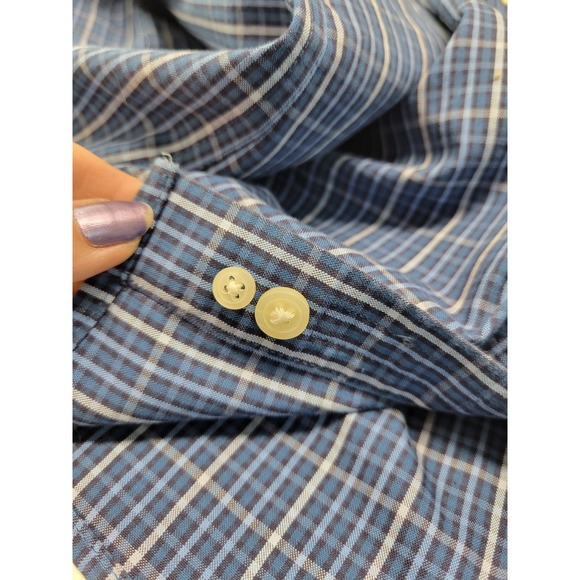 Eddie Bauer Oxford Shirt Mens L Legend Wash Button Down Cotton Casual Blue Plaid - Picture 12 of 13